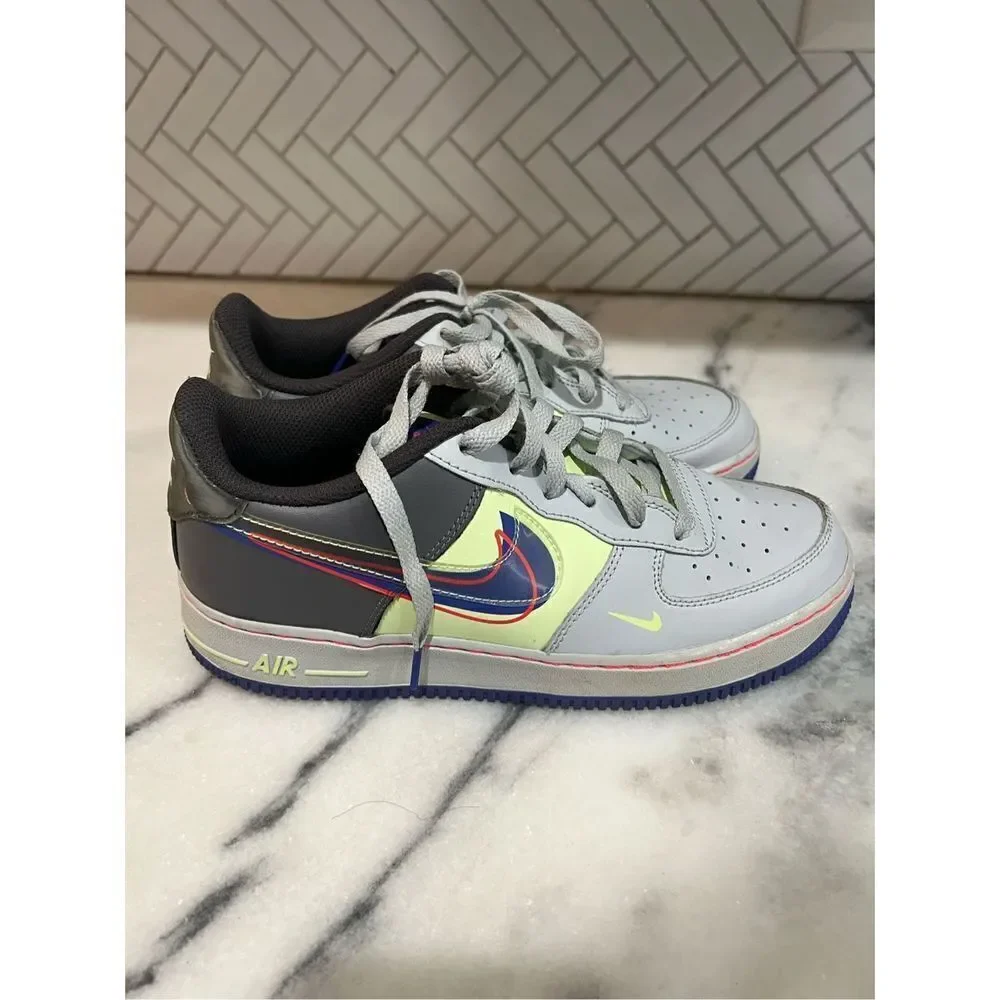 Nike Boys Air Force 1 CT1628-001 Grey Mint Blue Running Shoes Lace Up Size 6.5Y